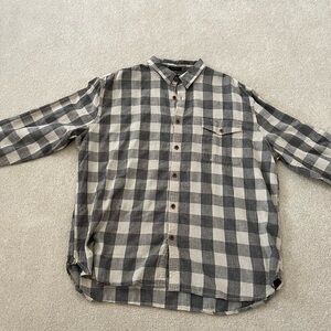 Lucky Brand Gray and White Buffalo Check Button-Up Shirt
